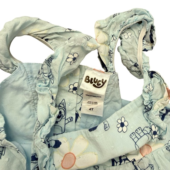Bluey Dress Light Blue Floral Swiss Dot Ruffle Tiered Girls 4T - Picture 6 of 6